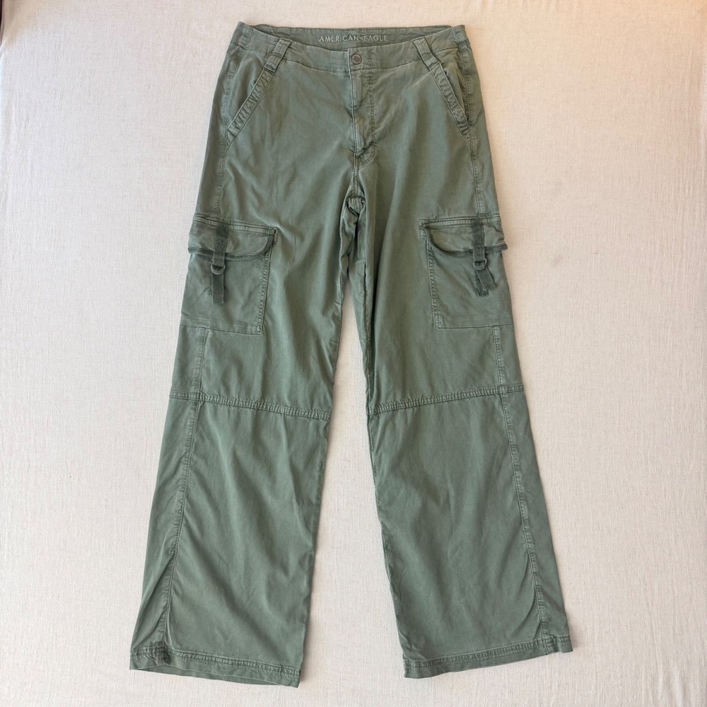 American Eagle Outfitters Olive Cargo Wide-Leg Trousers - Picture 2 of 13